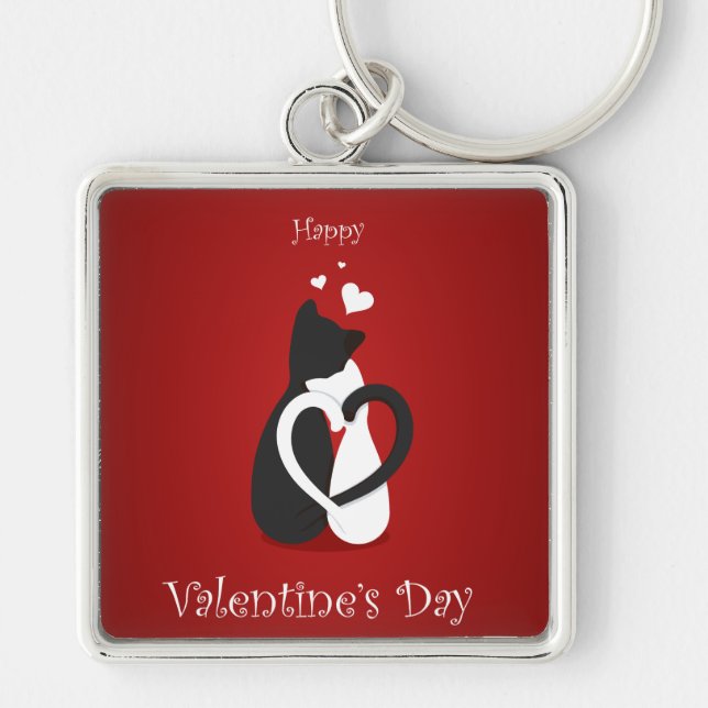 Cute Valentine's Day Cats Love Key Ring (Front)