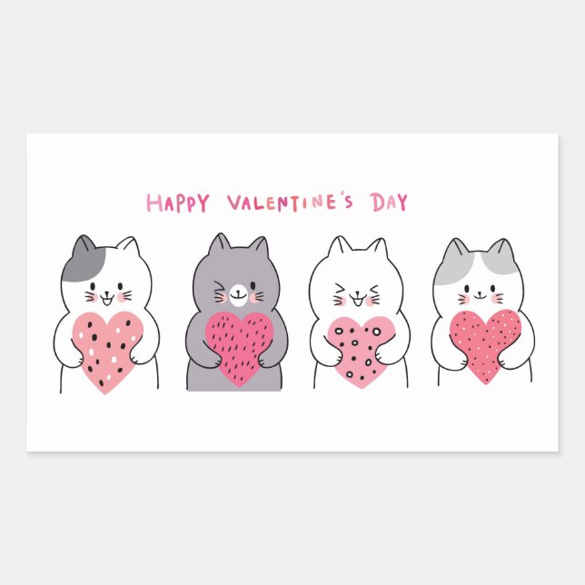Cute Valentine's Day Cats Rectangular Sticker (Front)