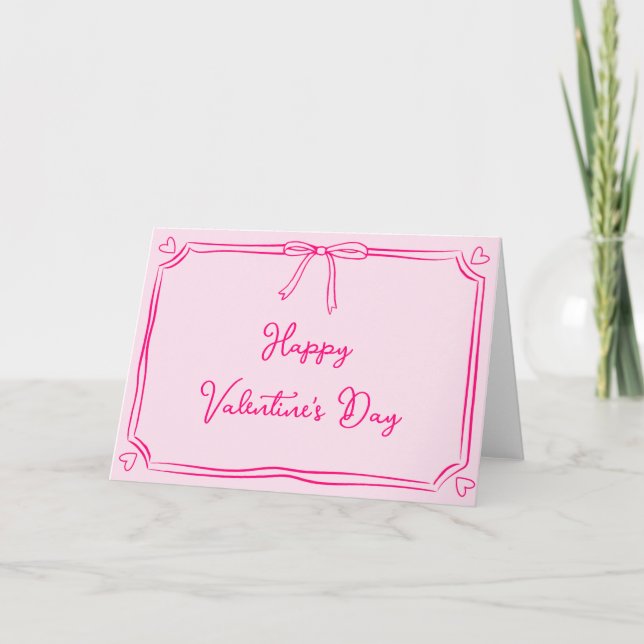 Cute Valentine's Day Coquette Bow Girly Pink  Card (Front)