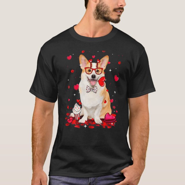 Cute Valentine's Day Corgi Dog Heart Costume Premi T-Shirt (Front)