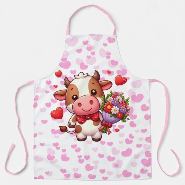 Cute Valentine's day cow Apron (Front)