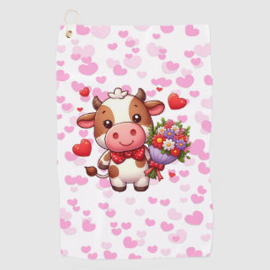 Cute Valentine's day cow Golf Towel