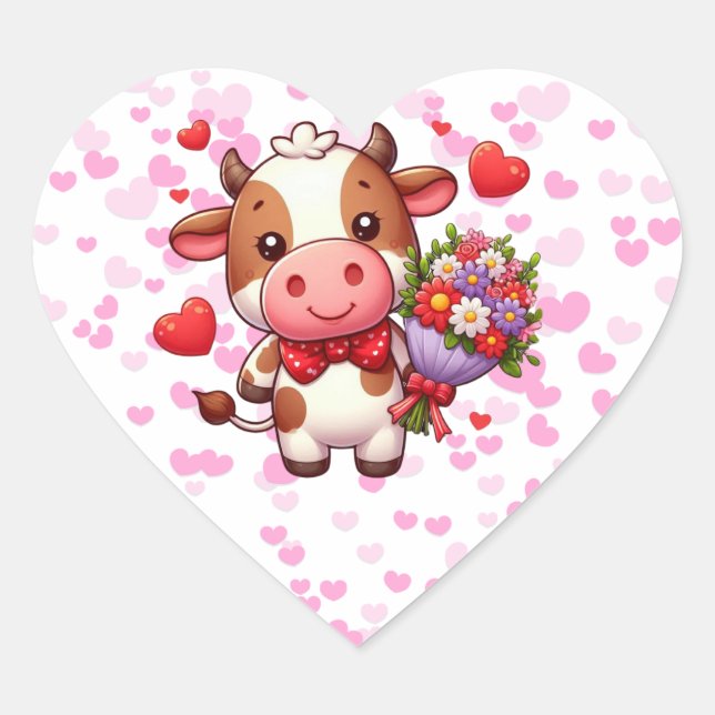 Cute Valentine's day cow Heart Sticker (Front)