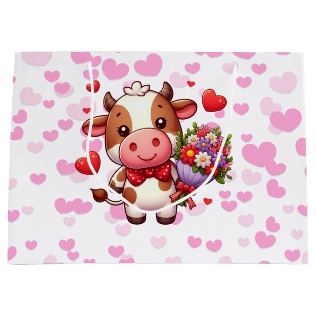 Cute Valentine's day cow Large Gift Bag (Front)