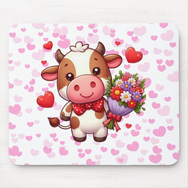 Cute Valentine's day cow Mouse Mat (Front)