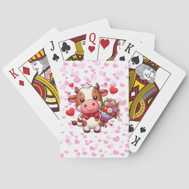 Cute Valentine's day cow Playing Cards (Back)