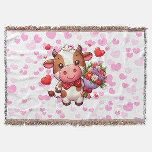 Cute Valentine's day cow Throw Blanket