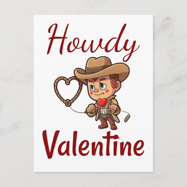 Cute Valentine's Day Cowboy "Howdy Valentine"  Postcard (Front)