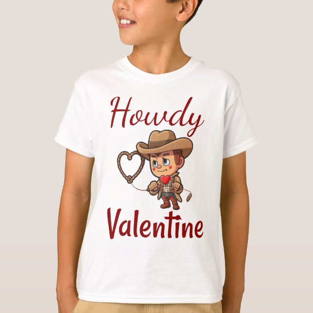Cute Valentine's Day Cowboy "Howdy Valentine"  T-Shirt (Front)