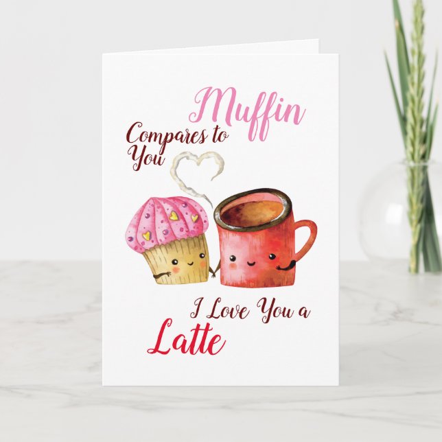 Cute Valentine's Day Cupcake and Coffee Mug Couple Card (Front)