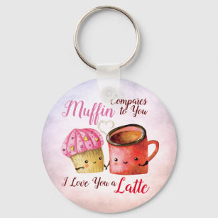 Cute Valentine's Day Cupcake and Coffee Mug Couple Key Ring