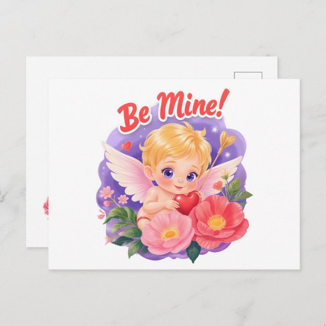 Cute Valentine's Day Cupid with "Be Mine" Holiday Postcard (Front/Back)