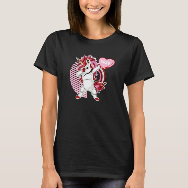 Cute Valentine's Day Dabbing Unicorn XOXO T-Shirt (Front)