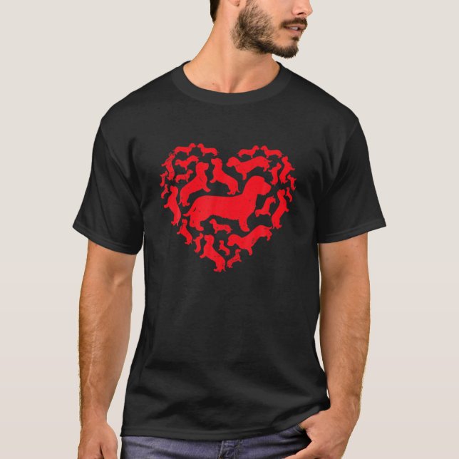 Cute Valentines Day Dachshund Dog Hearts Puppy Lov T-Shirt (Front)