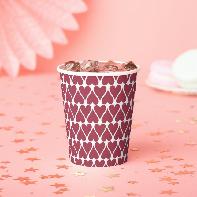 Cute Valentine's Day Dark Red Heart Pattern Paper Cups (Insitu)