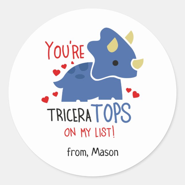 Cute Valentine's Day Dino Classic Round Sticker (Front)