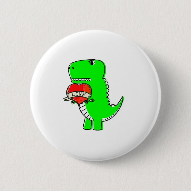 Cute Valentines Day Dinosaur 6 Cm Round Badge (Front)