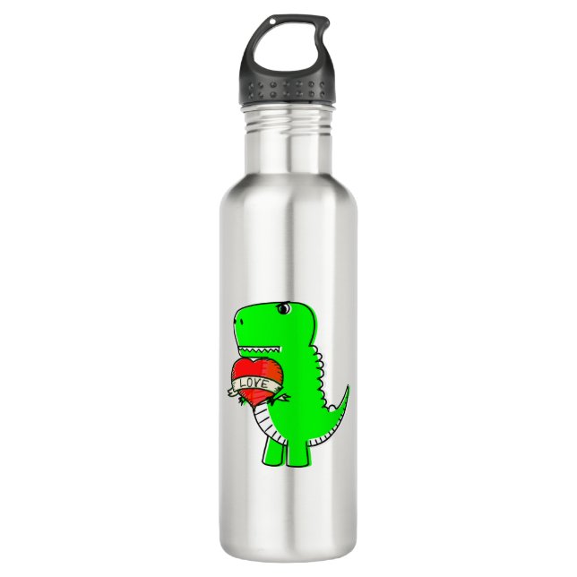 Cute Valentines Day Dinosaur 710 Ml Water Bottle (Front)