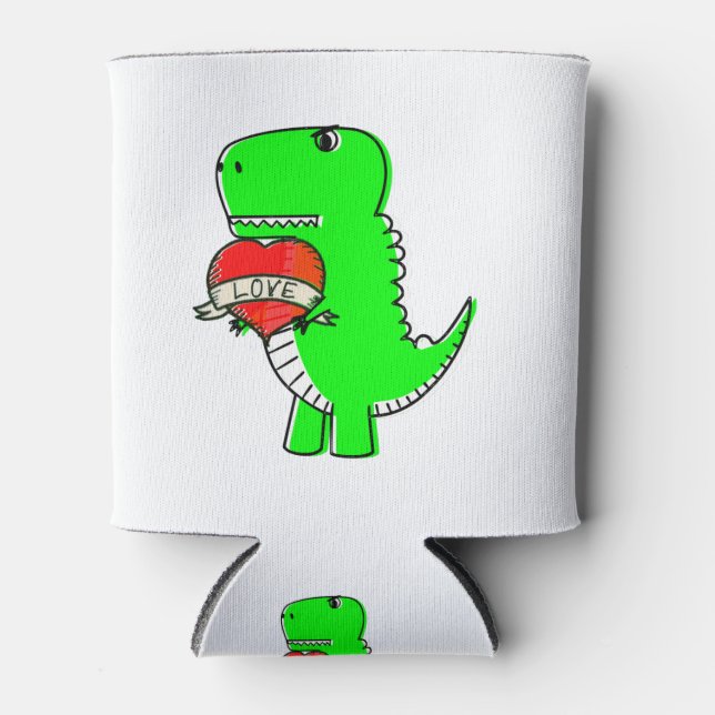 Cute Valentines Day Dinosaur Can Cooler (Front)