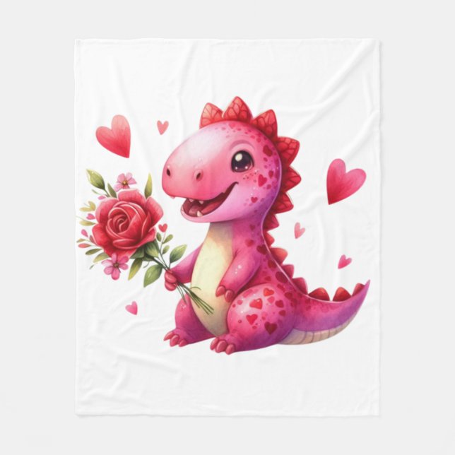 Cute Valentine's day dinosaur Fleece Blanket (Front)