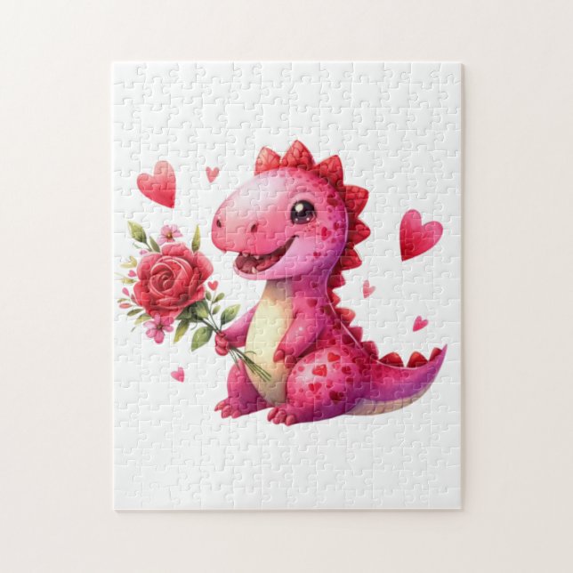 Cute Valentine's day dinosaur Jigsaw Puzzle (Vertical)