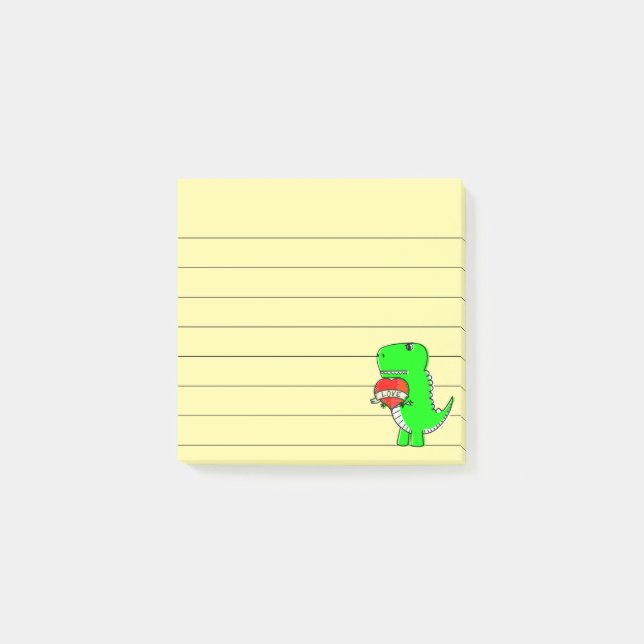 Cute Valentines Day Dinosaur Lined 3x3 Post-it Notes (Front)