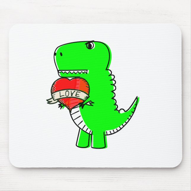 Cute Valentines Day Dinosaur Mouse Mat (Front)