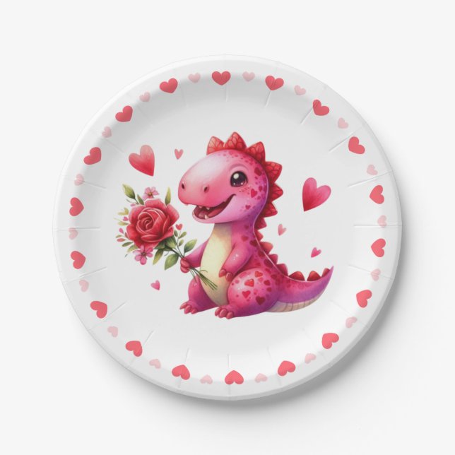 Cute Valentine's day dinosaur Paper Plate (Front)