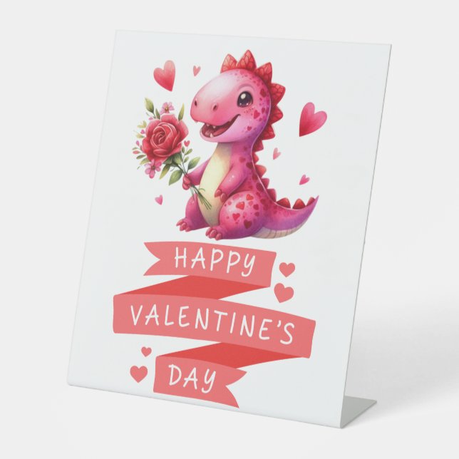 Cute Valentine's day dinosaur Pedestal Sign (Front)