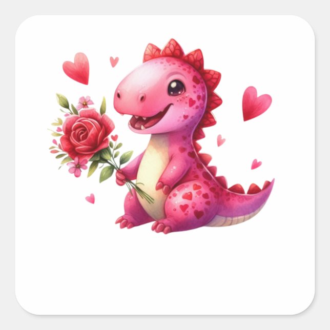 Cute Valentine's day dinosaur Square Sticker (Front)