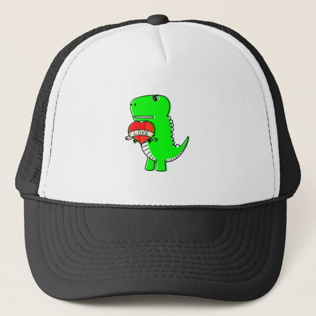 Cute Valentines Day Dinosaur Trucker Hat (Front)