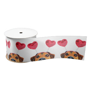 Cute Valentine's Day Dog Funny Heart Headband Satin Ribbon