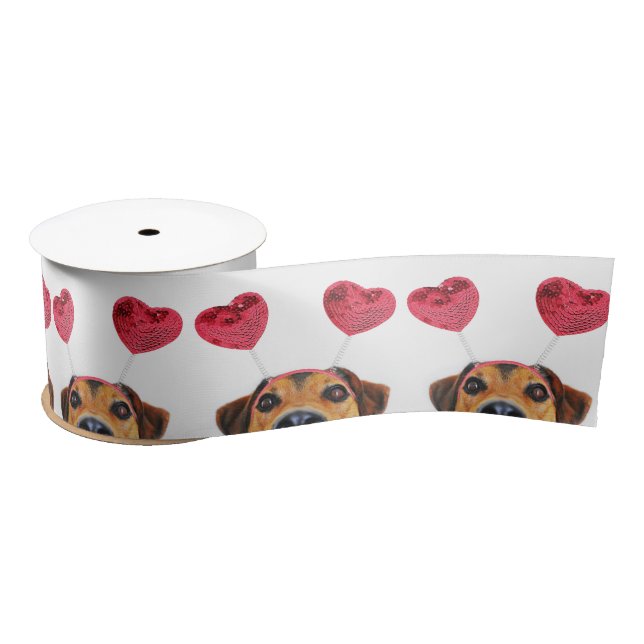 Cute Valentine's Day Dog Funny Heart Headband Satin Ribbon (Spool)