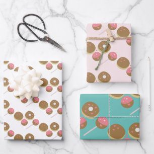 Cute Valentine's Day Doughnut and Cake Pop Pattern Wrapping Paper Sheet