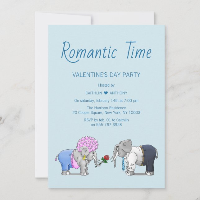 Cute Valentine's Day Elephants Invitation (Front)
