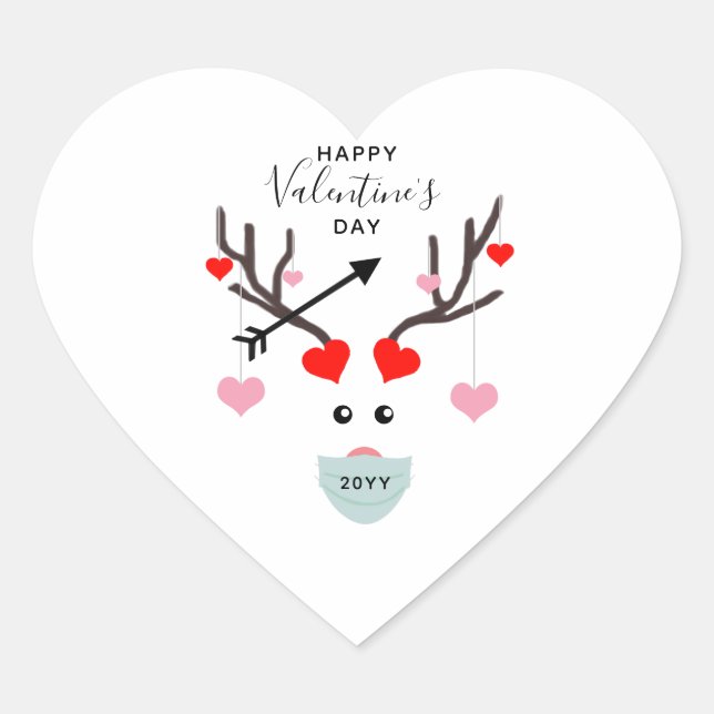 Cute Valentines Day Face Mask Deer Hearts Monogram Heart Sticker (Front)