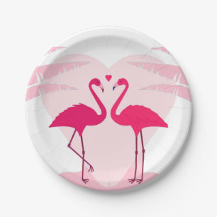 Cute valentine's day flamingo couple paper plate