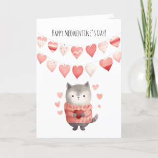 Cute Valentine's Day Folded & Editable, Cat Heart Holiday Card