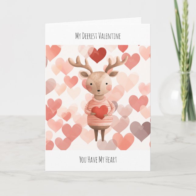 Cute Valentine's Day Folded & Editable, Deer Heart Holiday Card (Front)