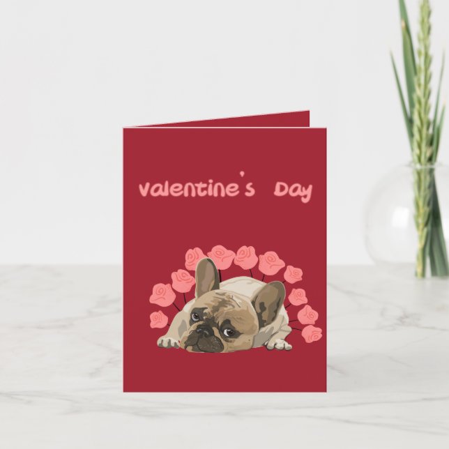 Cute Valentines day French bulldog pastel roses Holiday Card (Front)
