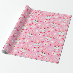 Cute Valentine's Day Gnomes Pink Wrapping Paper