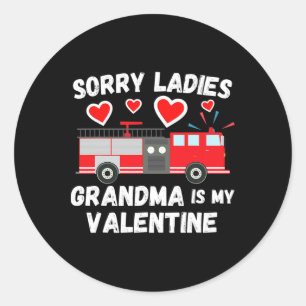 Cute Valentine's Day Grandson Funny Firetruck Kids Classic Round Sticker