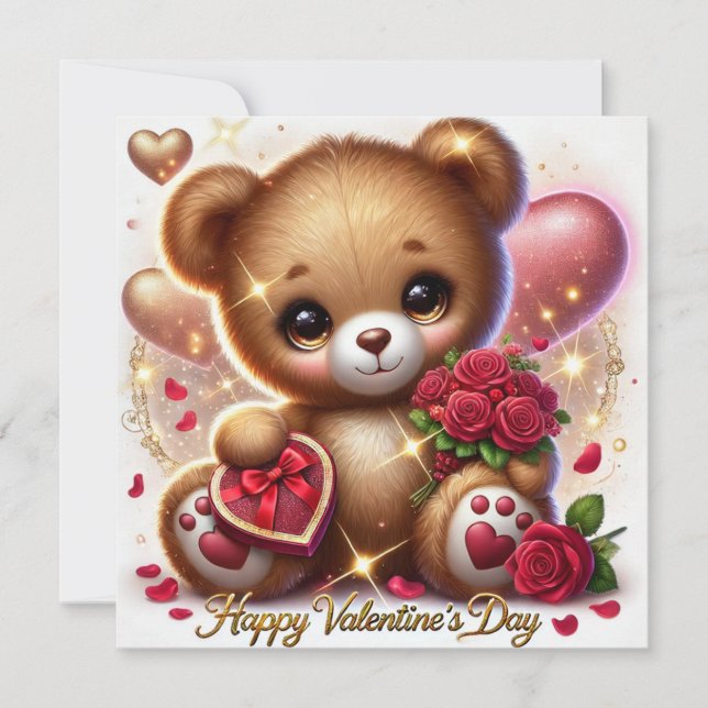 Cute Valentine's Day Greeting Teddy Bear Card  (Front)