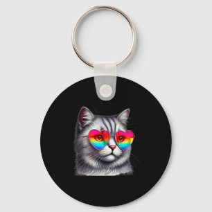 Cute Valentines Day Grey Cat Heart Sungles Women M Key Ring