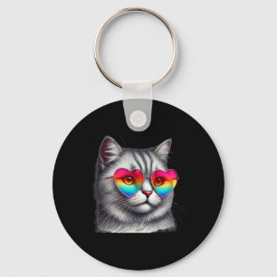 Cute Valentines Day Grey Cat Heart Sungles Women M Key Ring