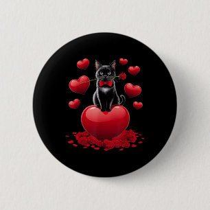 Cute Valentines Day Heart Black Cat Women Girls Ki 6 Cm Round Badge