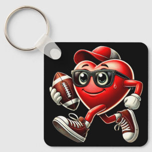 Cute Valentine's Day Heart Playing Football Key Ring
