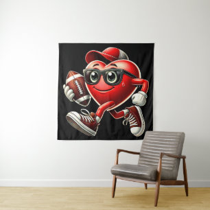 Cute Valentine's Day Heart Playing Football Tapestry