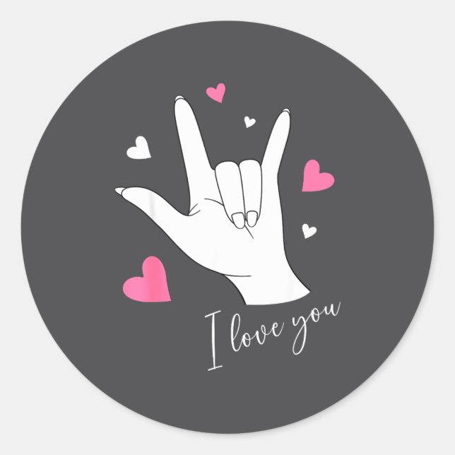 Cute Valentines Day Hearts I Love You Hand Sign La Classic Round Sticker (Front)