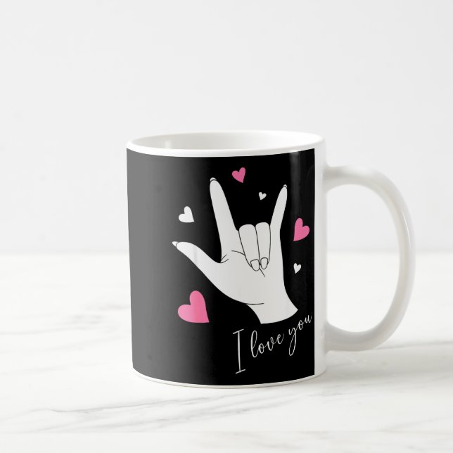 Cute Valentines Day Hearts I Love You Hand Sign La Coffee Mug (Right)